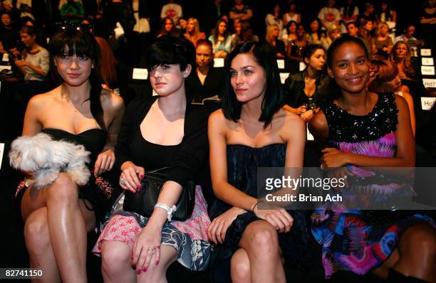 Model Daisy Lowe, Kelly Osbourne, Leigh Lezark of the MisShapes and actress Joy Bryant attend the Matthew Williamson Spring 2009 fashion show during...