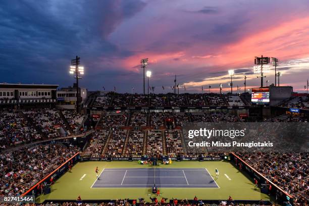 General view of centre court during the match between John Isner of the United States and Juan Martin del Potro of Argentina on day four of the...