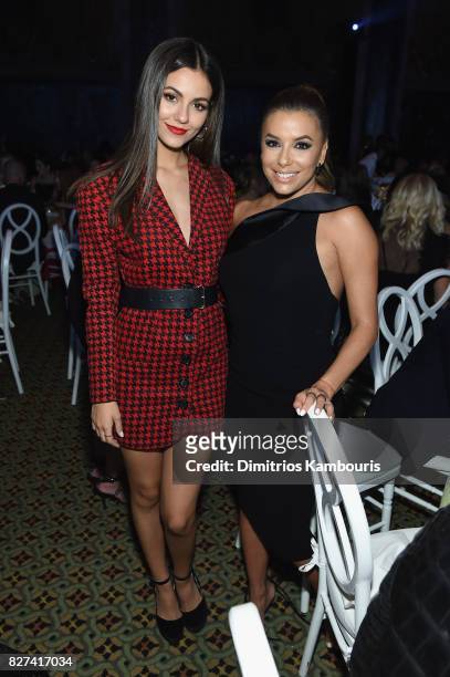 Victoria Justice and Eva Longoria attend the Accessories Council's 21st Annual celebration of the ACE awards at Cipriani 42nd Street on August 7,...