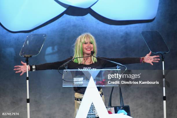 Betsey Johnson accepts the Style Icon Award onstage at the Accessories Council's 21st Annual celebration of the ACE awards at Cipriani 42nd Street on...