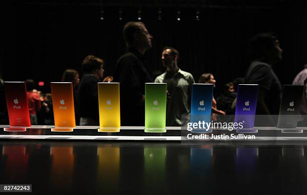 The new iPod Nano is displayed during an Apple special event September 9, 2008 in San Francisco, California. Apple CEO Steve Jobs announced a new...
