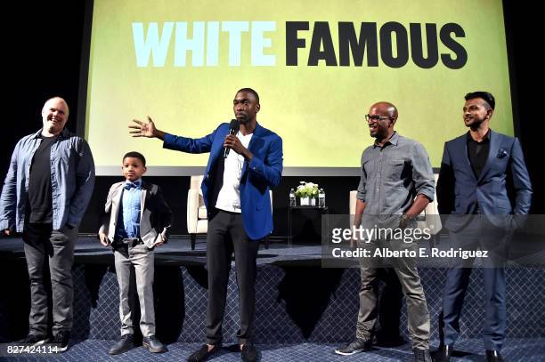 Executive Producer Tom Kapinos, and actors Lonnie Chavis and Jay Pharoah, Executive Producer Tim Story, and actor Utkarsh Ambudkar of 'White Famous'...