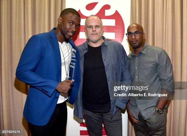 Actor Jay Pharoah and Executive Producers Tom Kapinos and Tim Story of 'White Famous' during the Showtime portion of the 2017 Summer Television...