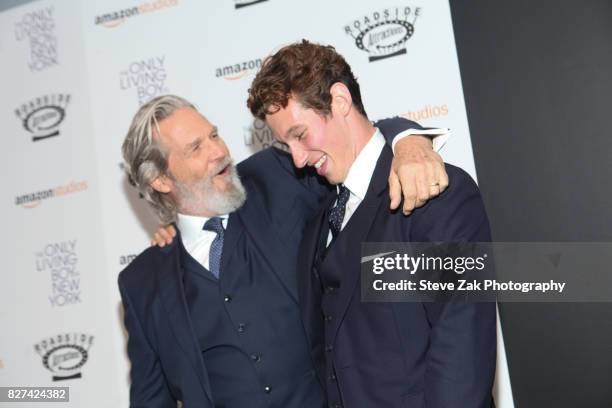 Jeff Birdges and Callum Turner attend "The Only Living Boy In New York" New York premiere at The Museum of Modern Art on August 7, 2017 in New York...