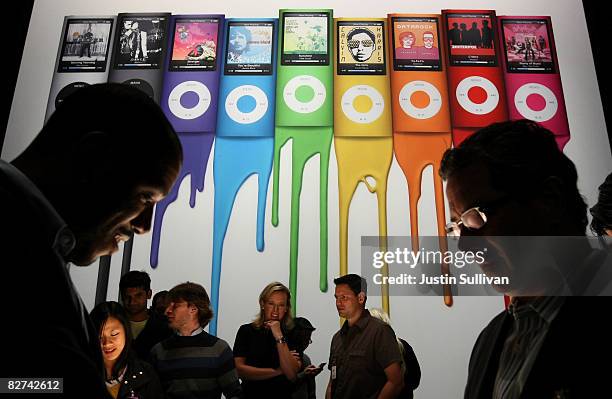 An ad showing the the new iPod Nano is displayed during an Apple special event September 9, 2008 in San Francisco, California. Apple CEO Steve Jobs...