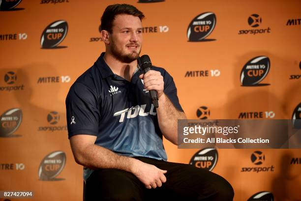 Matt Moulds of Northland speaks to the media during the Mitre 10 Cup Season Launch at the College Rifles Rugby Union Football & Sports Club on August...