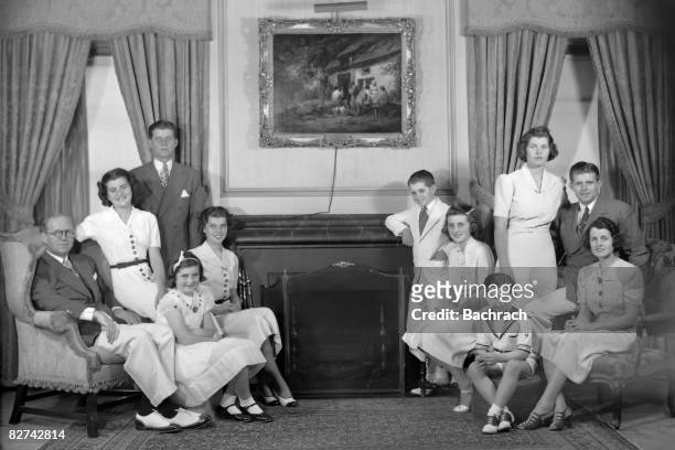 Portrait of the Kennedy family in their living room, Bronxville, New York, 1938. From left are: Joseph P Kennedy Sr , Patricia Kennedy , John F...