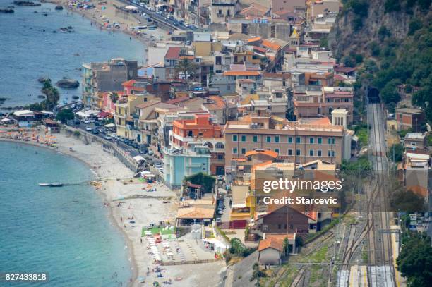 sicilian coastline near taormina - giardini naxos, italy - naxos sicily stock pictures, royalty-free photos & images