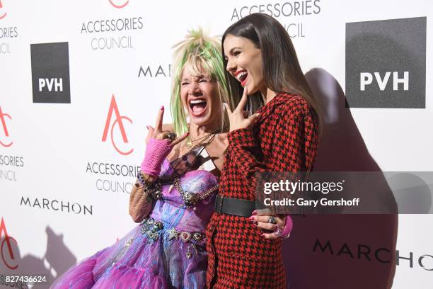 Ace Awards Style Icon honoree Betsey Johnson and actress Victoria Justice attend the 21st Annual Ace Awards hosted by the Accessories Council at...