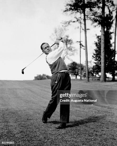 Bobby Jones takes a swing at the Augusta National Golf Club in Augusta, Georgia in 1948.