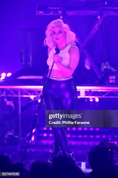 Bebe Rexha peforms at iHeartRadio LIVE presented by Forever 21 at iHeartRadio Theater on August 7, 2017 in Burbank, California.