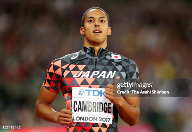 Aska Cambridge of Japan reacts after competing in the Men's 100m heat during day one of the 16th IAAF World Athletics Championships London 2017 at...