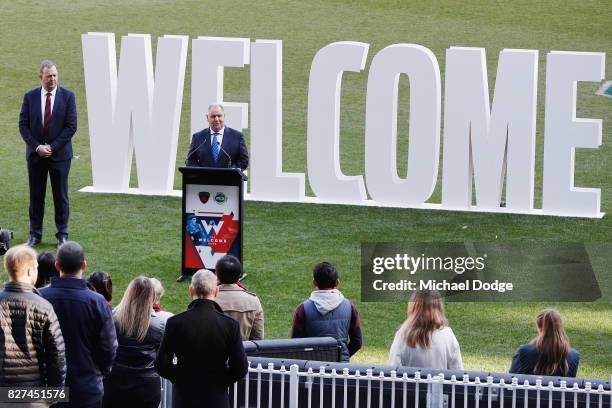 City Of Melbourne Lord Mayor Robert Doyle during the Melbourne Demons AFL Welcome Game Launch media opportunity at Melbourne Cricket Ground on August...