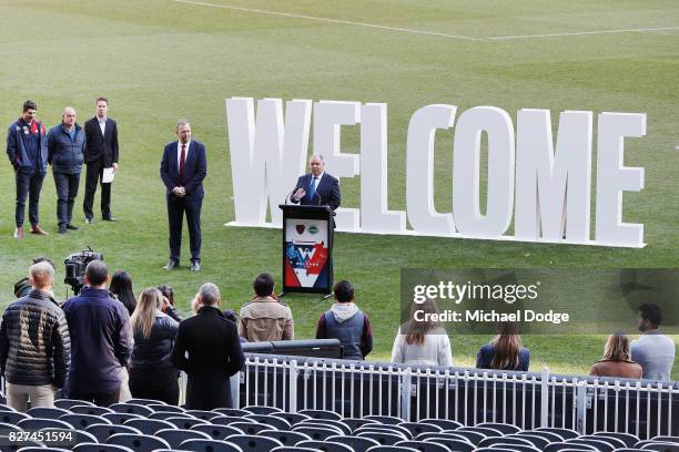 City Of Melbourne Lord Mayor Robert Doyle during the Melbourne Demons AFL Welcome Game Launch media opportunity at Melbourne Cricket Ground on August...