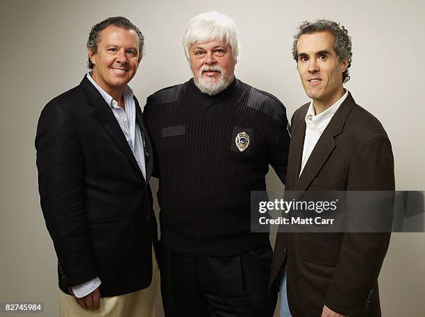 Producer Craig Stone, Captain Paul Watson and director/producer Dan Stone from the film "At The Edge Of The World", poses for a portrait during the...