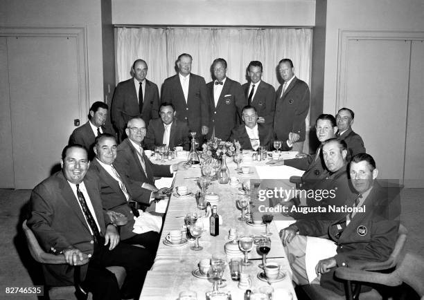 Claude Harmon, Gene Sarazen, Clifford Roberts, cary Middlecoff, Sam Snead, Doug Ford, Byron Nelson, Jimmy Demaret, Bobby Jones, Jack Burke, Jr.,...