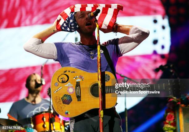 Lead Singer Chris Martin headlines Coldplay as they perform on August 06 at FedExField in Landover, MD.