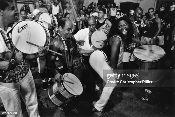 The drum section , of Rio de Janeiro's Beija Flor Samba school and the "Queen" of the Carnival, energizes the last rehearsal before Carnival begins.