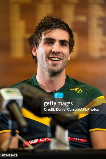 Andrew Gaff of the Eagles takes questions from the the floor during the media conference to confirm match dates in Adelaide and Perth respectively...