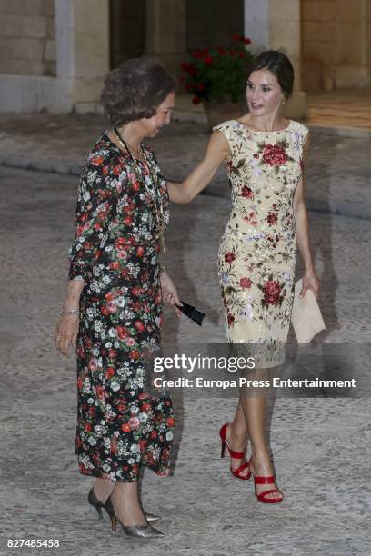 Queen Letizia of Spain and Queen Sofia host a dinner for authorities at the Almudaina Palace on August 4, 2017 in Palma de Mallorca, Spain.