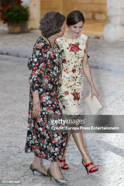 Queen Letizia of Spain and Queen Sofia host a dinner for authorities at the Almudaina Palace on August 4, 2017 in Palma de Mallorca, Spain.