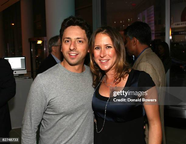 Sergey Brin and his wife Anne Wojcicki attend the 23 and Me Spit party at the IAC Building on September 9, 2008 in New York City.