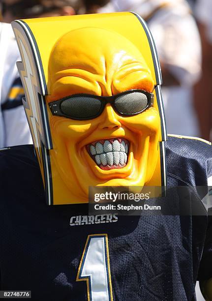 San Diego Chargers fan known as Bolt Man watches the game against the Carolina Panthers on September 7, 2008 at Qualcomm Stadium in San Diego,...