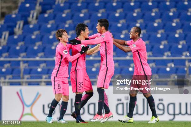 Kashima Forward Pedro Junior celebrating his goal with his teammates during the AFC Champions League 2017 Group E match between Ulsan Hyundai FC vs...