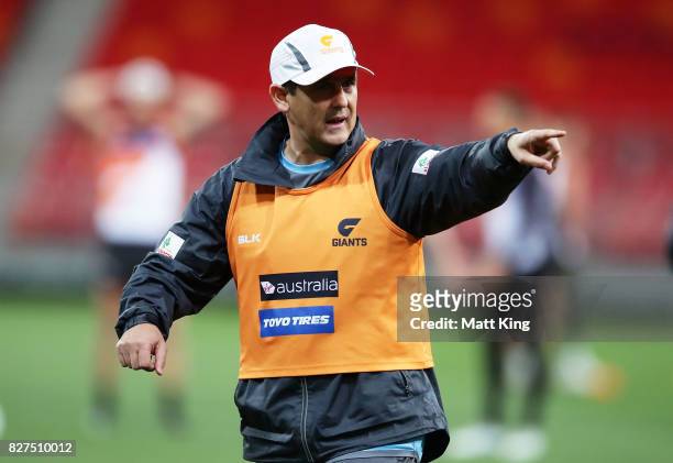 Giants head coach Leon Cameron looks on during a Greater Western Sydney Giants AFL training session at Spotless Stadium on August 8, 2017 in Sydney,...