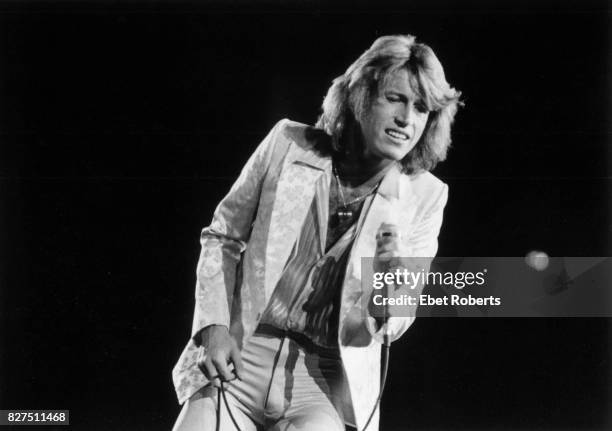 Andy Gibb performing at the Nassau Coliseum in Uniondale, Long Island, New York, 1st July 1978.