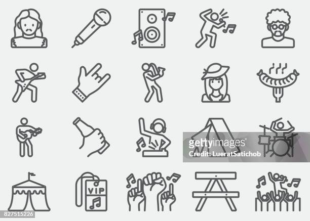 music festival line icons - guitar icon stock illustrations