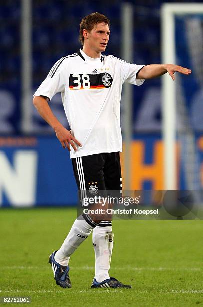 Benedikt Hoewedes of Germany gestures during the UEFA Under-21 Euro2009 Qualifier match between Germany and Israel at the MSV Arena on September 9,...