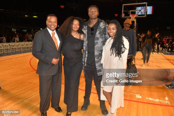 Nambitha Mpumlwana and Vangile Mpumlwana with friend during the NBA Africa Game 2017 at Ticketpro Dome on August 05, 2017 in Johannesburg, South...