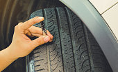 Measuring tread wear on a tire on a car.Safe to use on a daily basis.