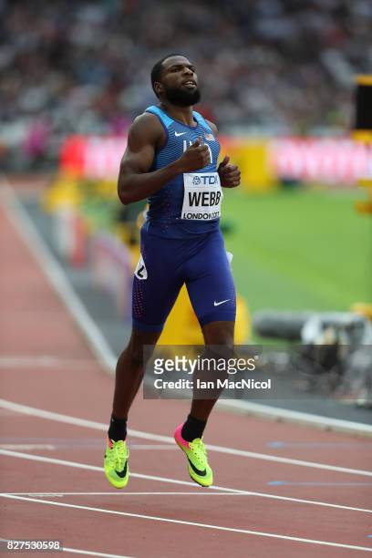 Ameer webb of United States competes in the Men's 200m heats during day four of the 16th IAAF World Athletics Championships London 2017 at The London...