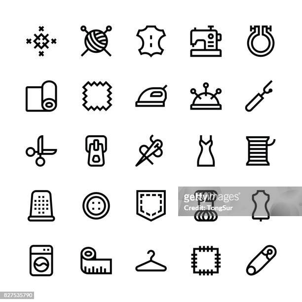nähen-symbole - medium line - textilien stock-grafiken, -clipart, -cartoons und -symbole