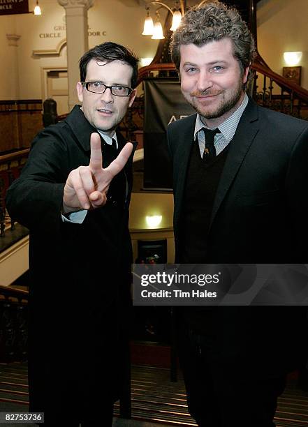 Dave Gibson of Elemeno P and Oliver Sealy arrive for the 2008 APRA Silver Scroll Awards at the Auckland Town Hall on September 10, 2008 in Auckland,...