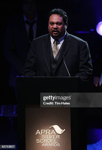 Ruia Aperahama accepts the APRA Maioha Award at the 2008 APRA Silver Scroll Awards at the Auckland Town Hall on September 10, 2008 in Auckland, New...