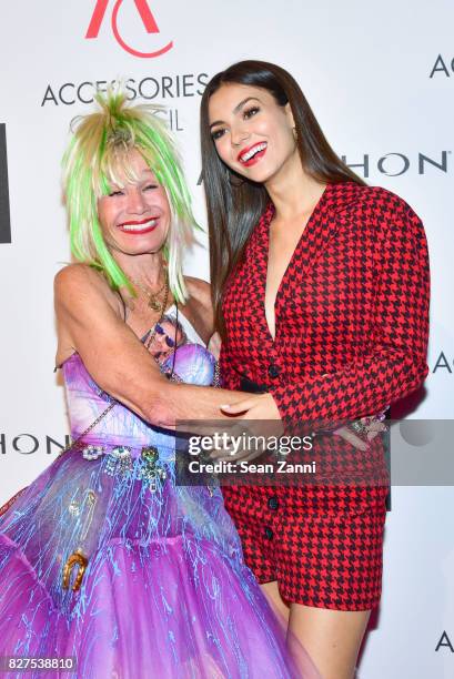 Ace Awards Style Icon honoree Betsey Johnson and actress Victoria Justice attend 21st Annual Ace Awards at Cipriani 42nd Street on August 7, 2017 in...