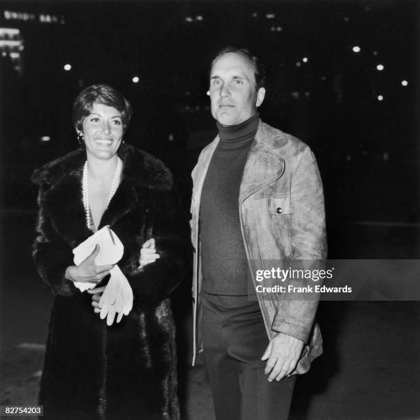 American actor Robert Duvall with his first wife Barbara Benjamin on their way to a pre-Academy Awards party at the Bistro, Hollywood, March 1973.