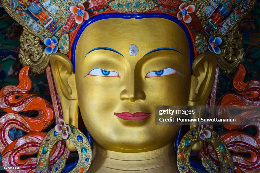 Face of future Buddha in Thiksey monastery, Leh, Ladakh, India