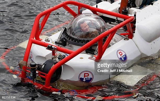 The LR7 rescue submarine is lowered into Loch Linnhe at Fort William where it is undergoing trials on September 10, 2008 in Fort William in Scotland....