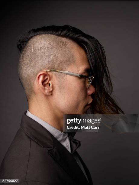 side view of model with cool hair - half shaved hair stock pictures, royalty-free photos & images