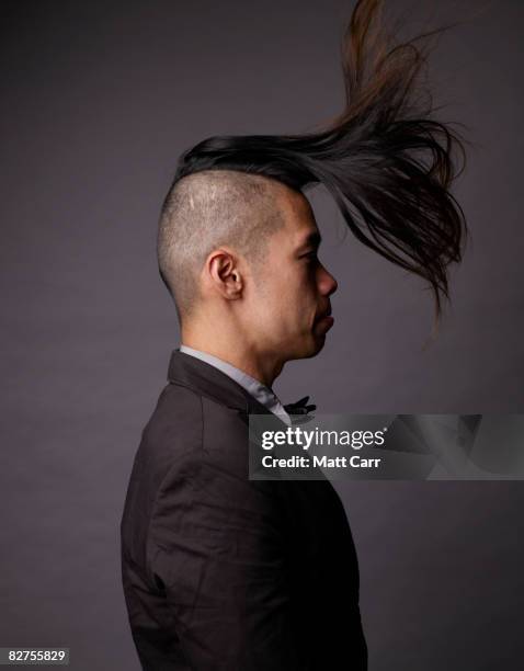 model flipping up hair - half shaved hair stock pictures, royalty-free photos & images