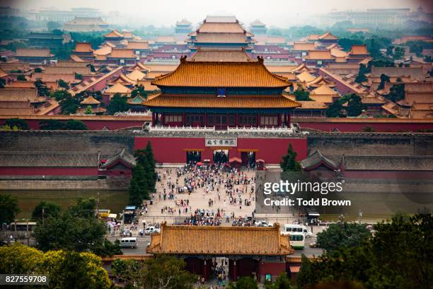 forbidden city from elevated view - beijing people stock pictures, royalty-free photos & images