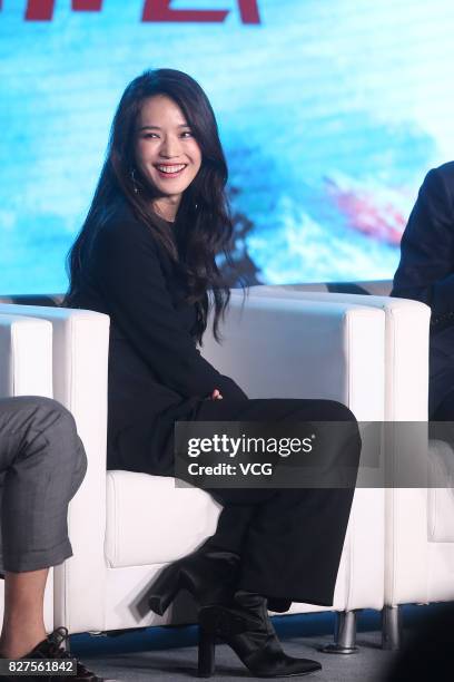 Actress Shu Qi attends the premiere of director Stephen Fung's film "The Adventurers" on August 8, 2017 in Beijing, China.