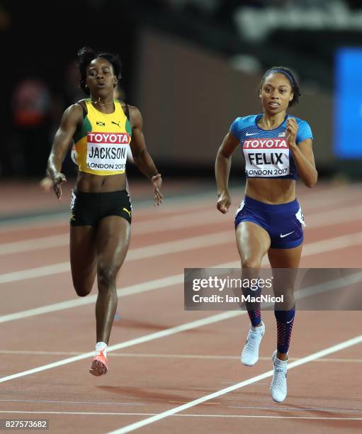 Allyson Felix of United States competes in the Women's 400m semi final during day four of the 16th IAAF World Athletics Championships London 2017 at...