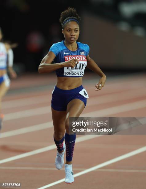 Allyson Felix of United States competes in the Women's 400m semi final during day four of the 16th IAAF World Athletics Championships London 2017 at...
