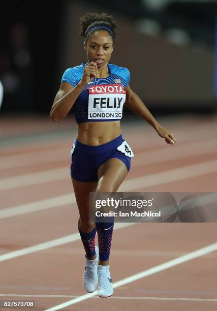 Allyson Felix of United States competes in the Women's 400m semi final during day four of the 16th IAAF World Athletics Championships London 2017 at...