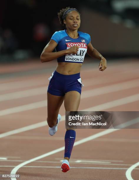 Allyson Felix of United States competes in the Women's 400m semi final during day four of the 16th IAAF World Athletics Championships London 2017 at...